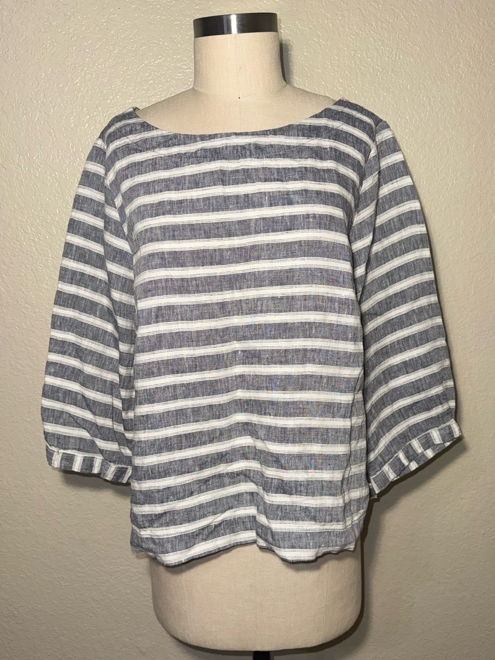 Christian Siriano 100% Linen Coastal Striped Blouse Large